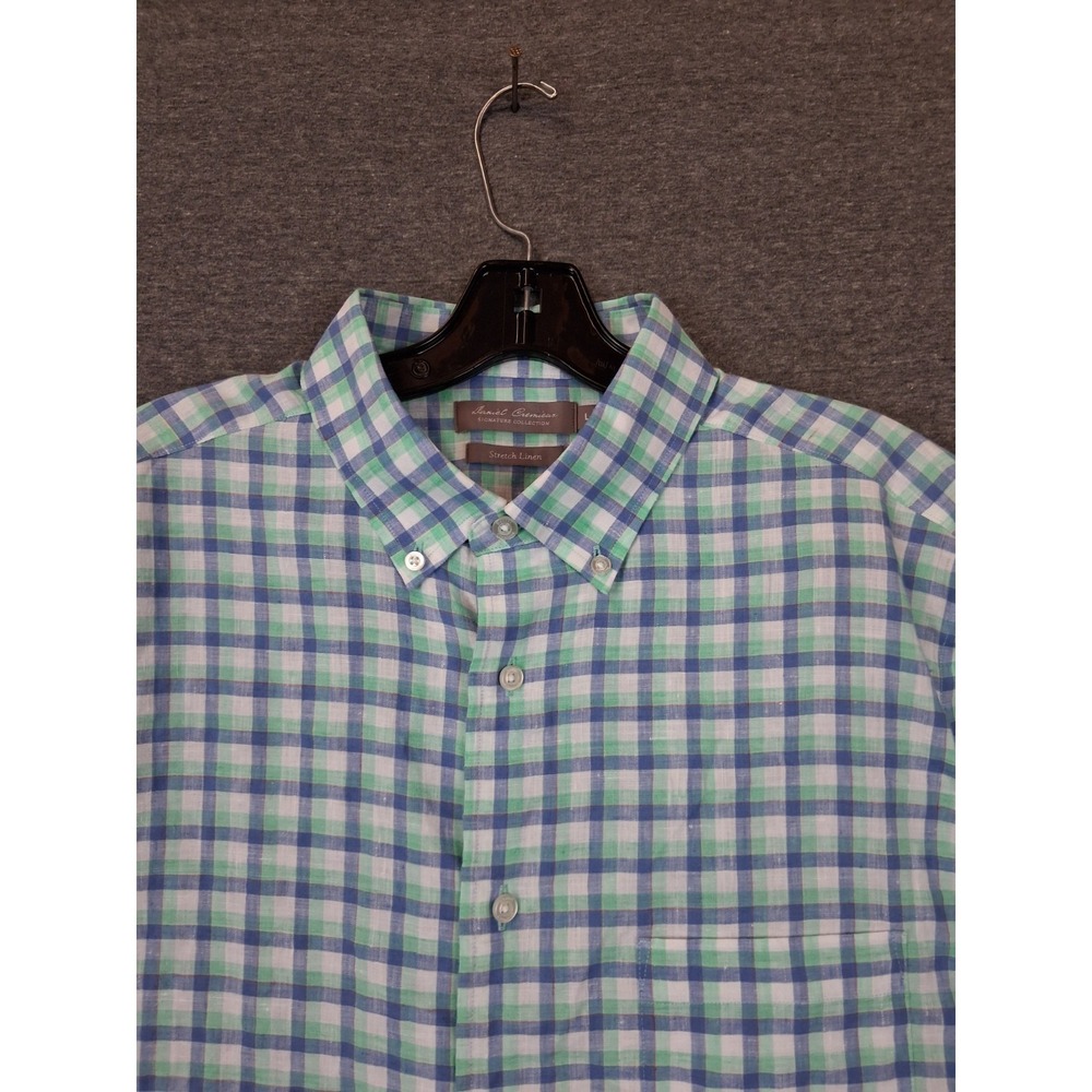 Daniel Cremieux Mens Shirt Large Blue Gingham Check Plaid Linen Button Down